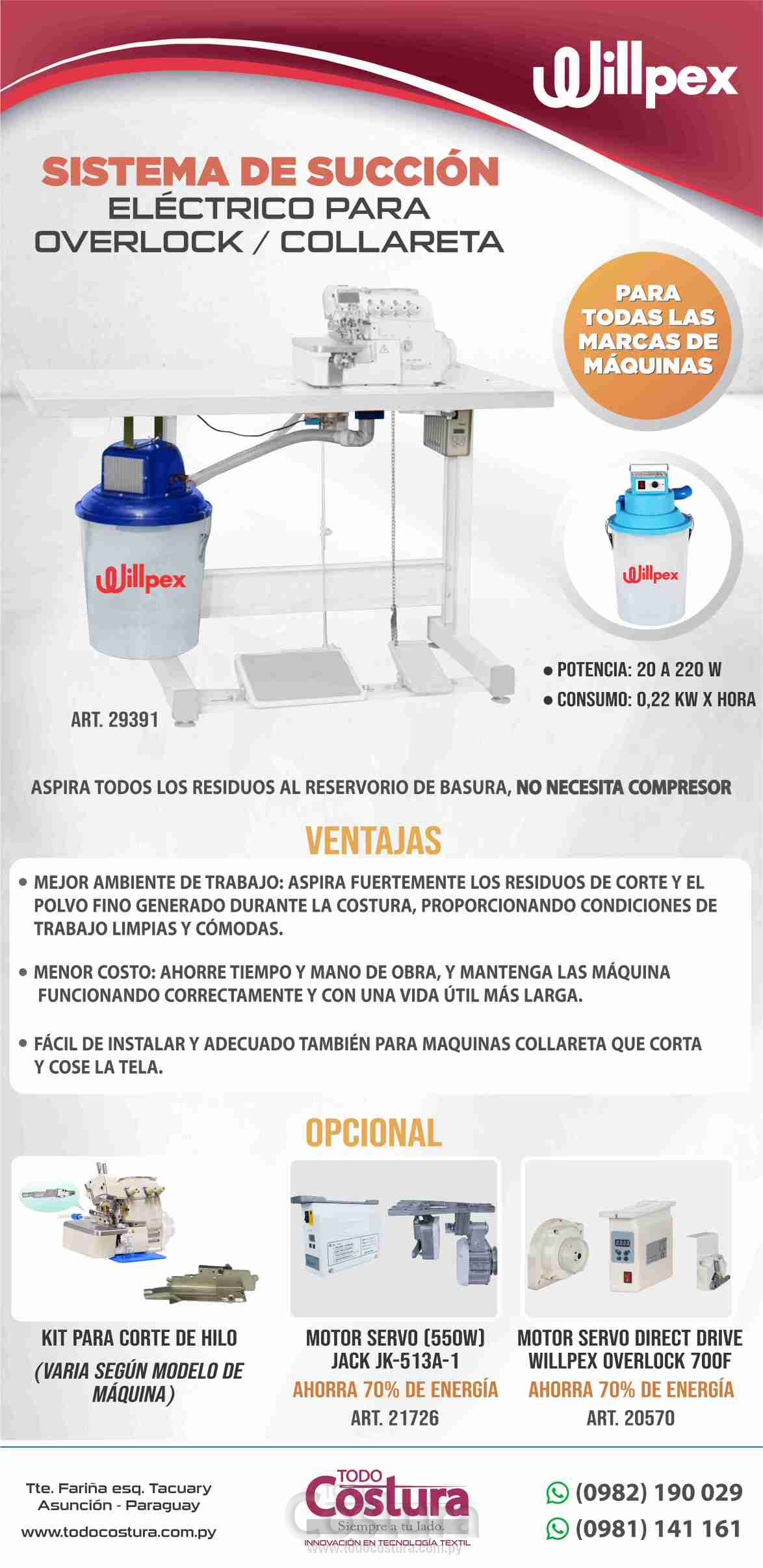 SISTEMA DE SUCCION ELECTRICO PARA OVERLOCK / COLLARETA